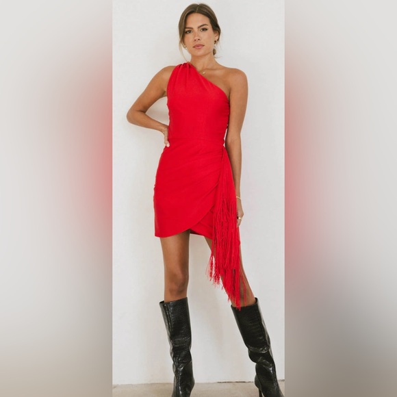 Boheme Red Asymmetrical One Shoulder Cocktail Dress - Picture 2 of 4
